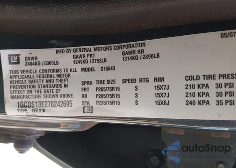 2007 Chevrolet Colorado Lt from USA, damaged, VIN 1GCDS13E278242695